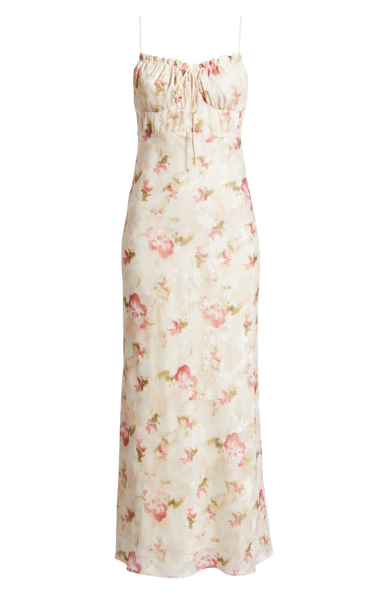 Rare London Floral Print Tie Front Maxi Dress, Alternate, color, Cream