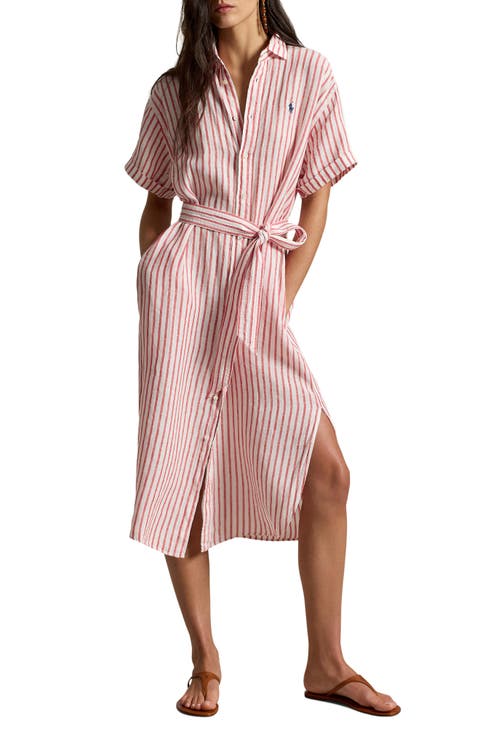 Stripe Short Sleeve Linen Shirtdress