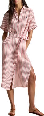 Polo Ralph Lauren Stripe Short Sleeve Linen Shirtdress
