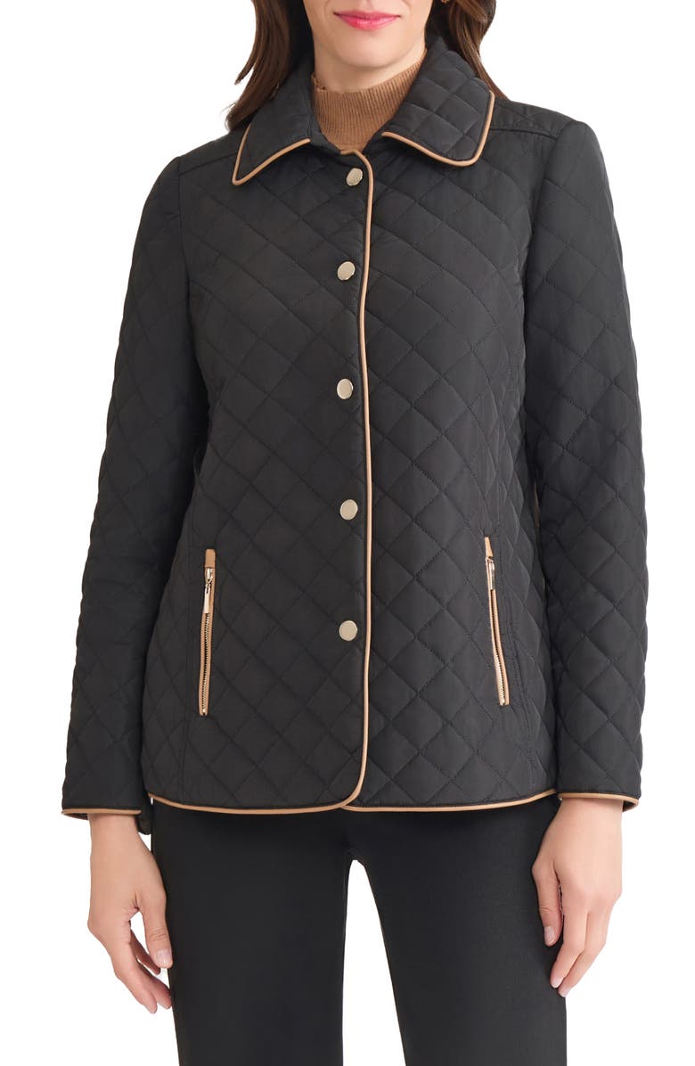 Jones New York Quilted Jacket, Main, color, Jones Black/ Caramel
