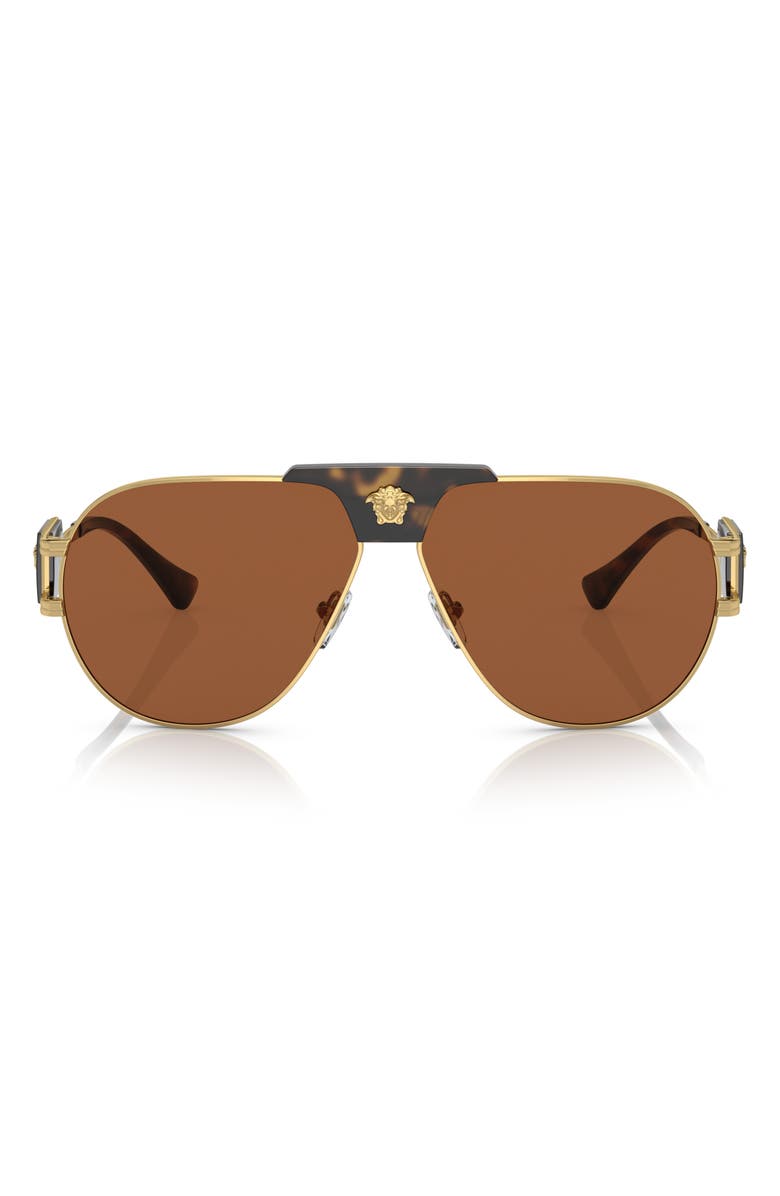 Versace 63mm Oversize Pilot Sunglasses, Main, color, Dark Brown