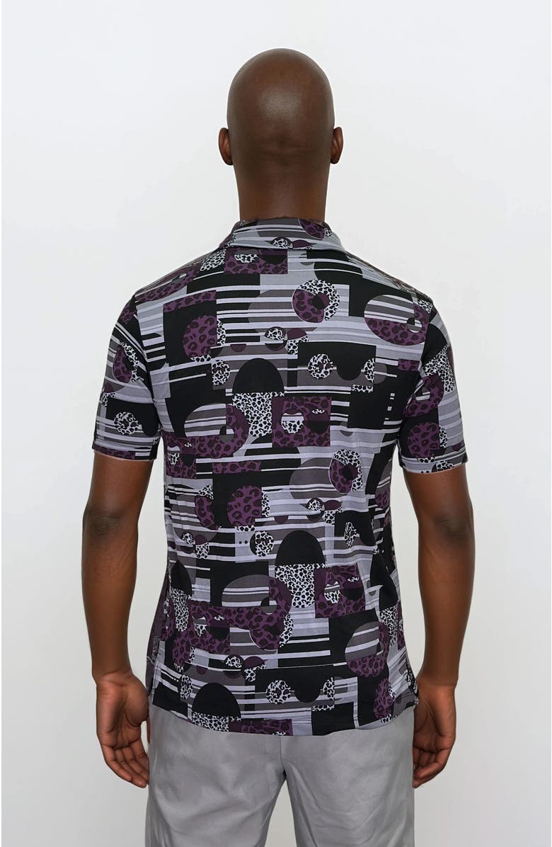 24sevenMen Wrinkle Resistant 3 Button Retro Purple Polo Shirt, Alternate, color, Purple Multi