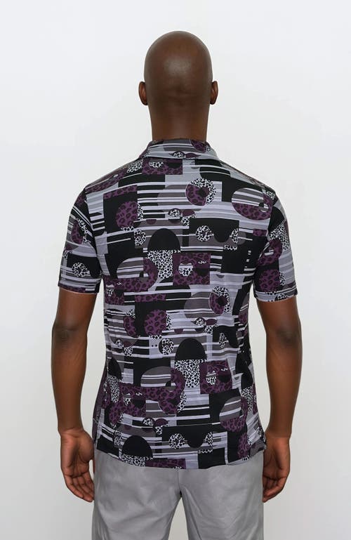 24sevenmen Wrinkle Resistant 3 Button Retro Purple Polo Shirt In Purple