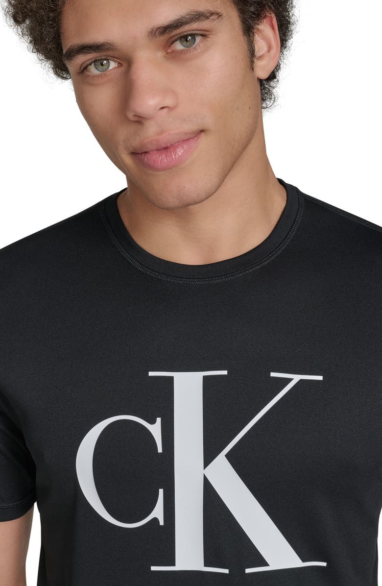Calvin Klein Monogram Logo Short Sleeve Rashguard, Alternate, color, Black