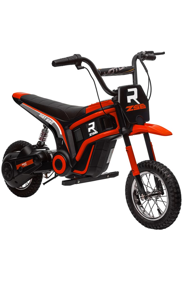 Aosom 24V 350W Electric Dirt Bike with Twist Grip Throttle, 15 MPH, Music Horn, Rear Suspension, Main, color, Red
