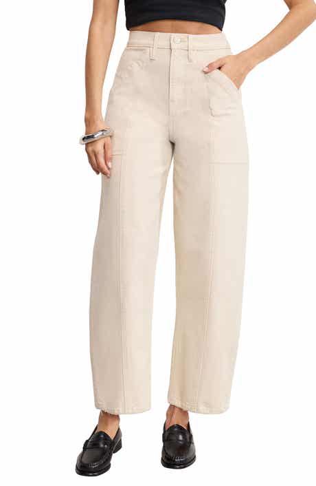 Good American Cotton Blend Canvas Crop Barrel Leg Pants