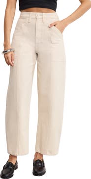 Good American Cotton Blend Canvas Crop Barrel Leg Pants