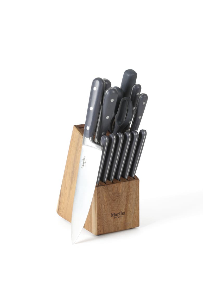 Eastwalk Forged Stainless Steel Knife Block Set with Acacia Wood Block, Main, color, Gray