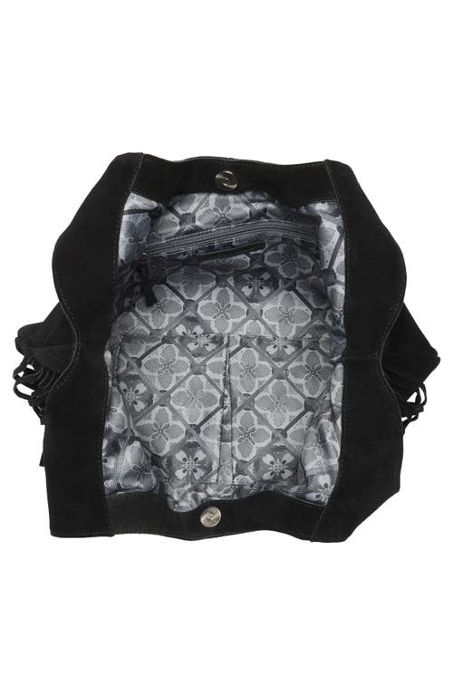 Lucky Brand Nyra Fringe Suede Tote Bag In Black