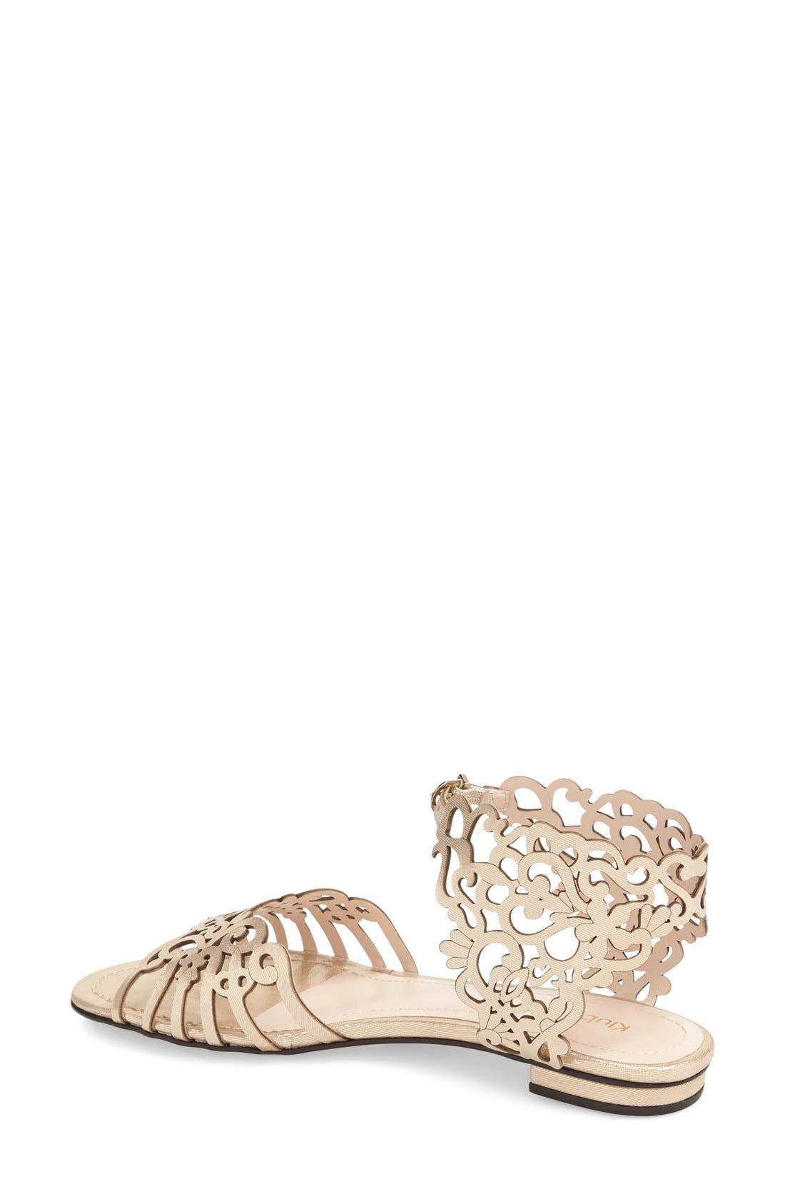 Klub Nico 'Juene' Laser Cut Flat Sandal, Alternate, color, Champagne Nubuck Leather