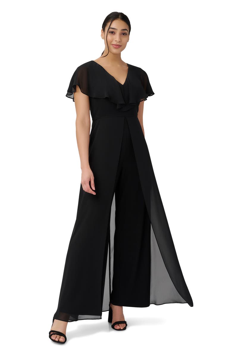 Adrianna Papell Ruffle Chiffon & Jersey Jumpsuit, Alternate, color,