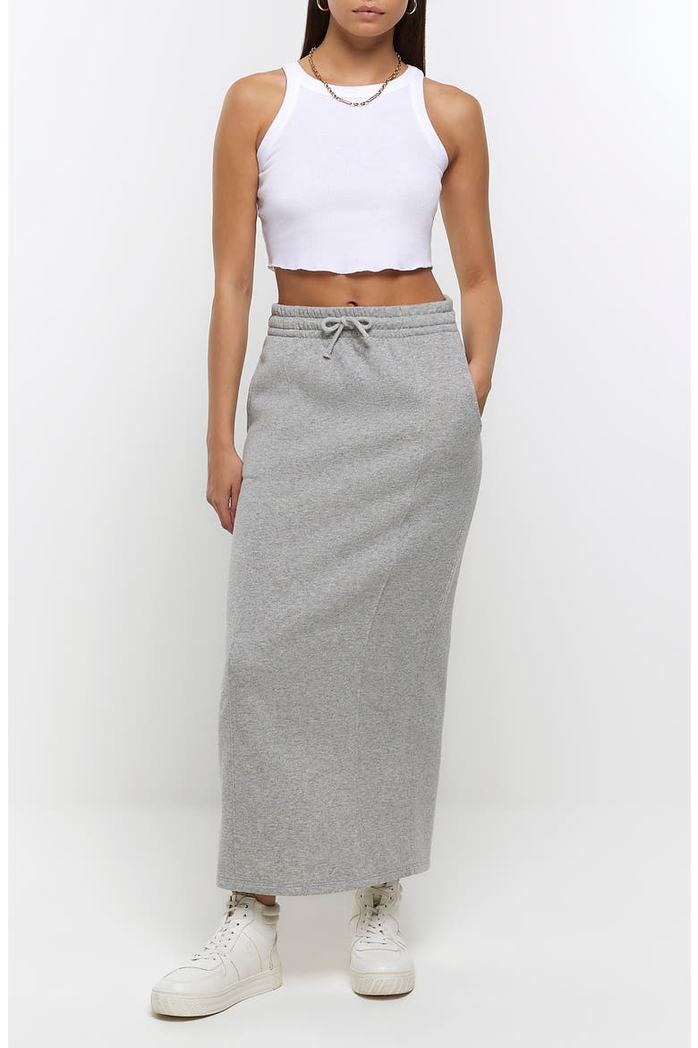 Marl Sweat Midi Skirt, Alternate, color, GREY