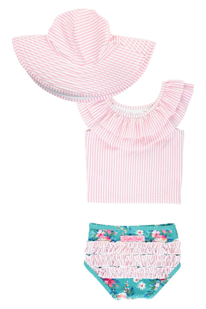 Fancy Frill Two-Piece Swimsuit & Floppy Hat Set, Alternate, color, PINK
