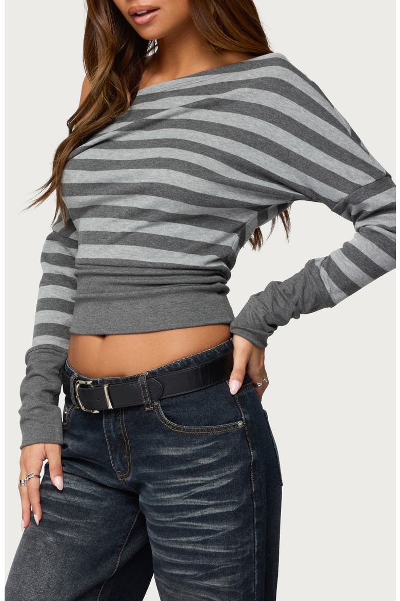 Marniee Stripe One-Shoulder Top, Alternate, color, DARK GRAY MELANGE