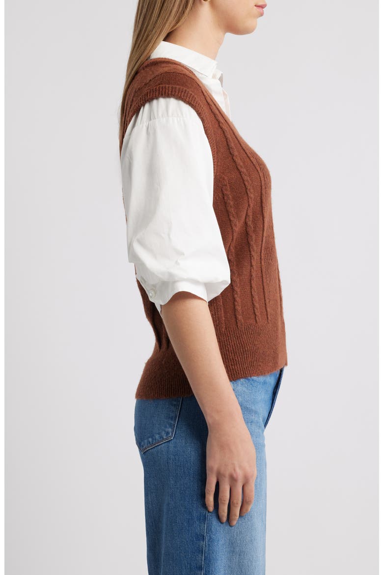 Mixed Media Elbow Sleeve Shirt & Sweater Vest, Alternate, color, COPPER/ OFF WHITE