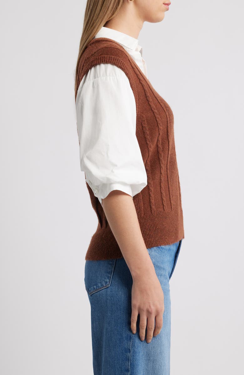 Wit & Wisdom Mixed Media Elbow Sleeve Shirt & Sweater Vest, Alternate, color, Copper/ Off White