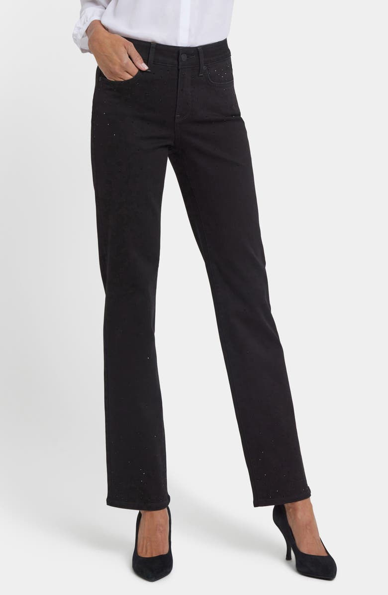 NYDJ Marilyn Embellished Straight Leg Jeans, Alternate, color, Black Rinse