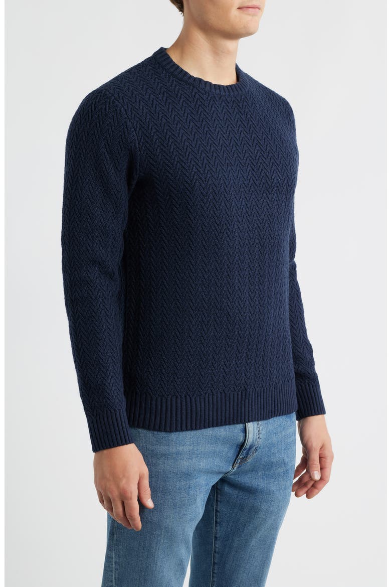 Ayr Herringbone Stitch Cotton & Wool Blend Sweater, Alternate, color, NAVY