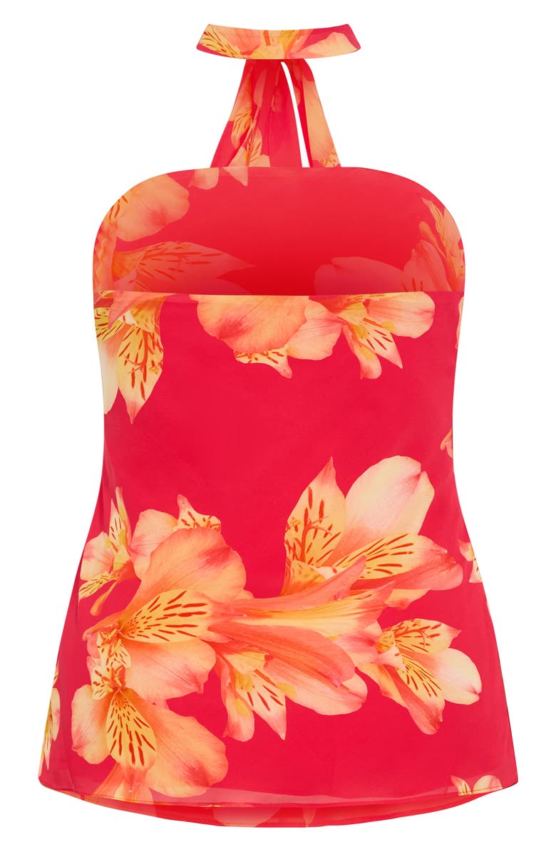 City Chic Soiree Floral Print Strapless Top & Scarf, Alternate, color, Fuchsia Lily