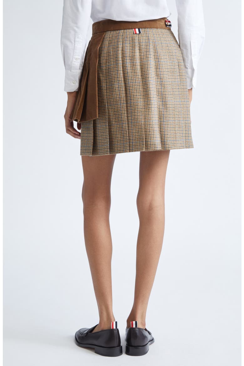 Pleated Mixed Media Miniskirt, Alternate, color, BROWN