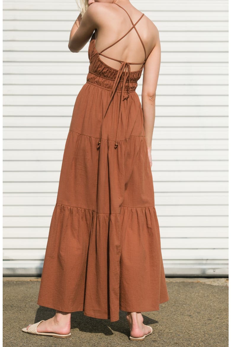 Solid Tiered Cotton Maxi Sundress, Alternate, color, BROWN