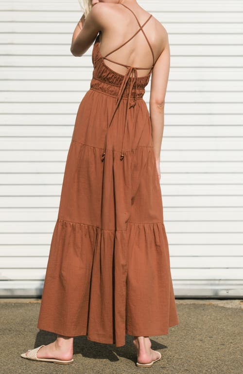 Freemarket Solid Tiered Cotton Maxi Sundress In Brown