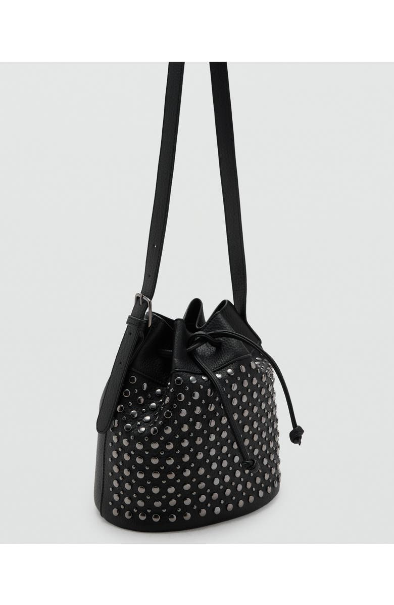 MANGO TEEN Stud Faux Leather Bucket Bag, Main, color, Black