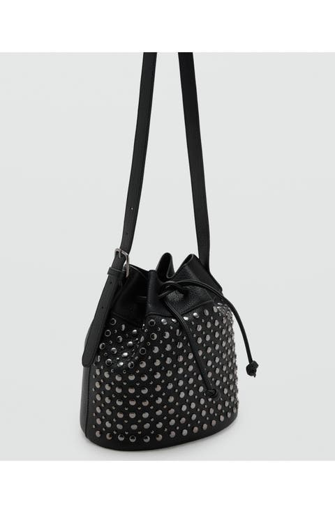 Stud Faux Leather Bucket Bag