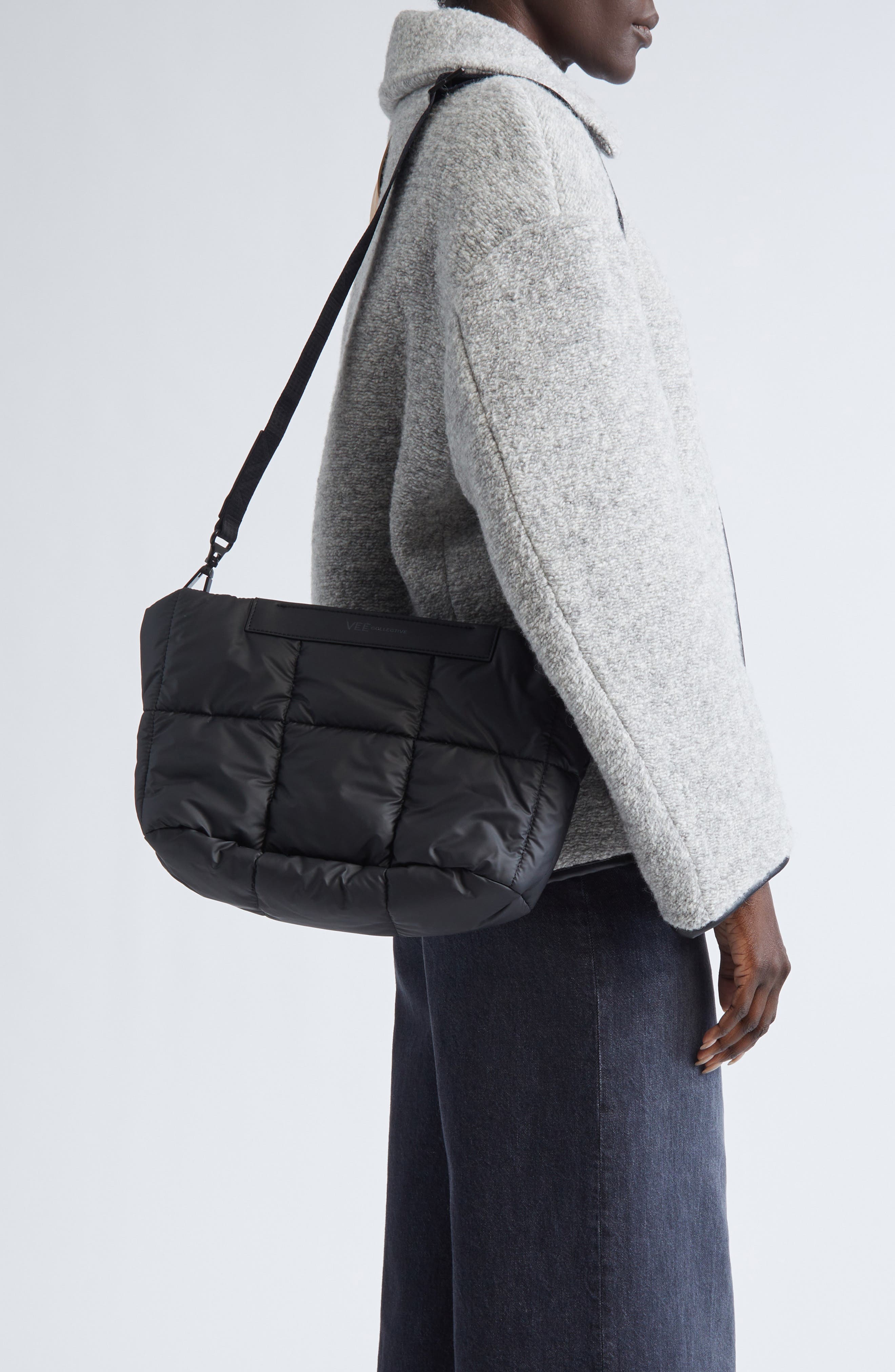 VeeCollective Porter Basque Quilted Recycled Nylon Clutch, Alternate, color, Matte Black