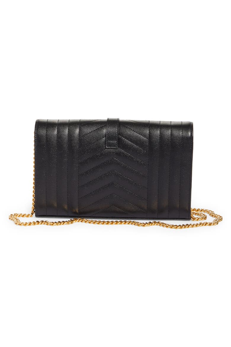 Envelope Quilted Pebbled Leather Wallet on a Chain, Alternate, color, NERO/ NERO/ NERO