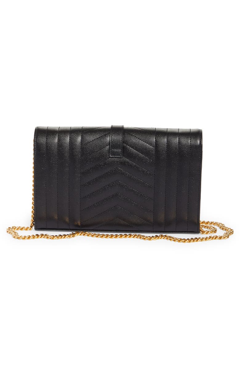 Saint Laurent Envelope Quilted Pebbled Leather Wallet on a Chain, Alternate, color,