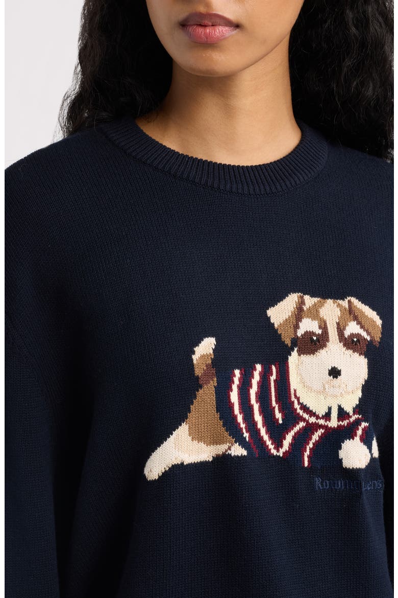 Terrier Dog Cotton Crewneck Sweater, Alternate, color, NAVY