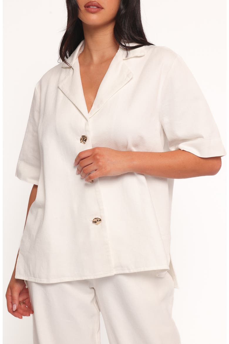 Odelia Short Sleeve Denim Button-Up Shirt, Main, color, OFF WHITE