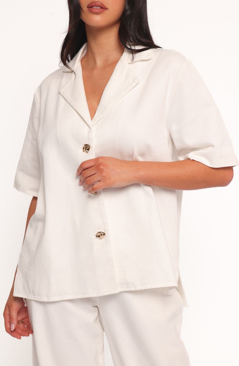 Petal & Pup Odelia Short Sleeve Denim Button-Up Shirt, Main, color, Off White