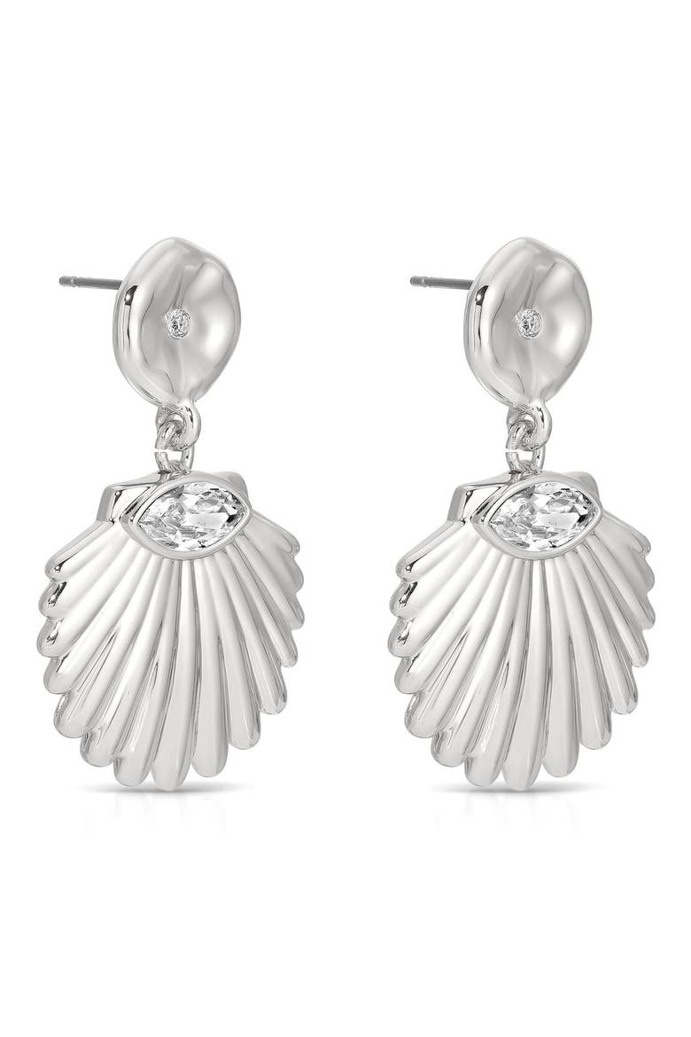 Santorini Shell Drop Earrings, Alternate, color, SILVER