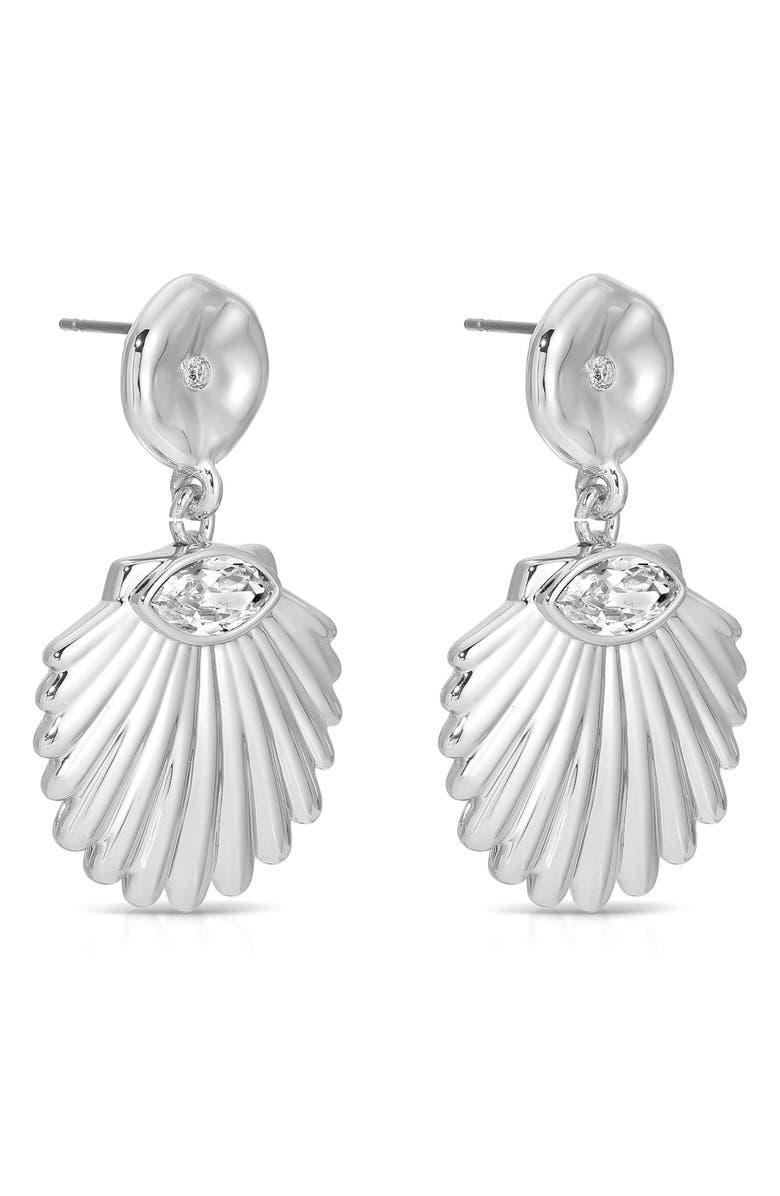 Ettika Santorini Shell Drop Earrings, Alternate, color, Silver
