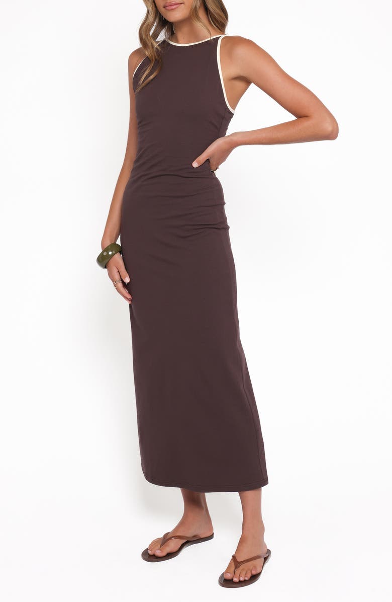 Petal & Pup Fiona Contrast Trim Stretch Cotton Maxi Dress, Alternate, color, Espresso