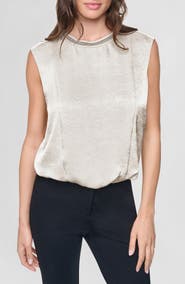 DKNY Chain Sleeveless Crinkle Satin Top