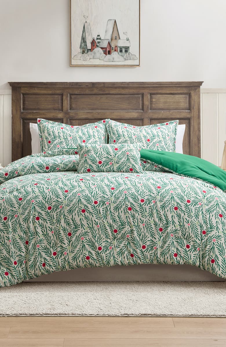 Hallmark Green Branches Comforter Set, Alternate, color, White-Green