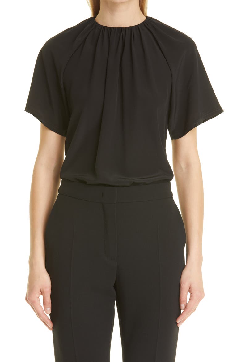 Spezie Gathered Neck Jersey Top, Main, color, BLACK