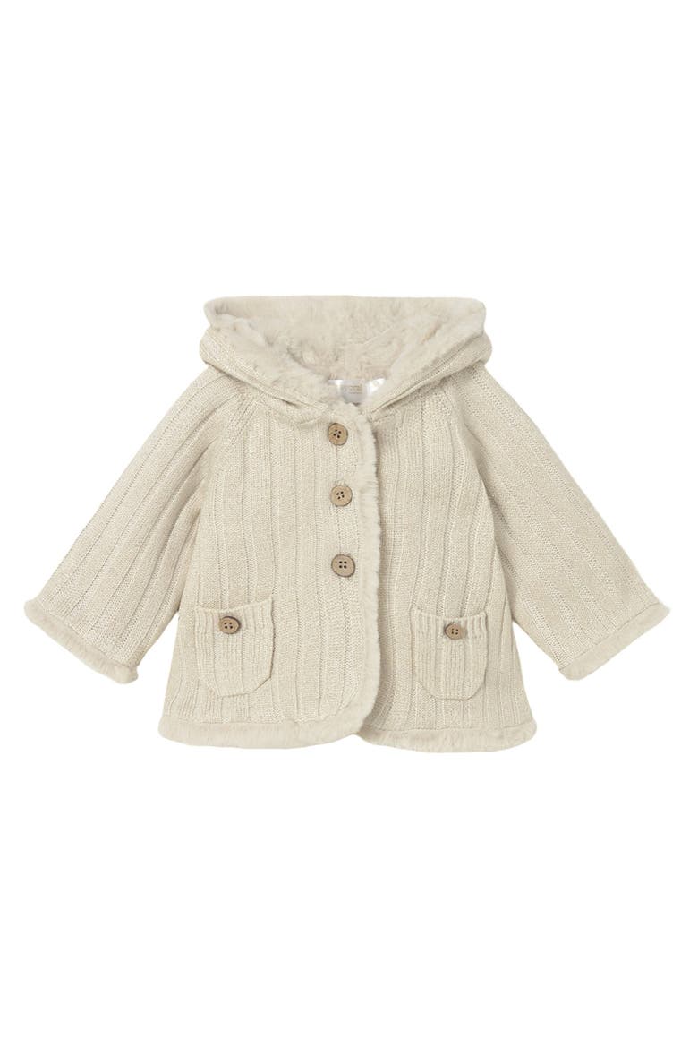 Knit Jacket with Faux Fur, Main, color, Beige