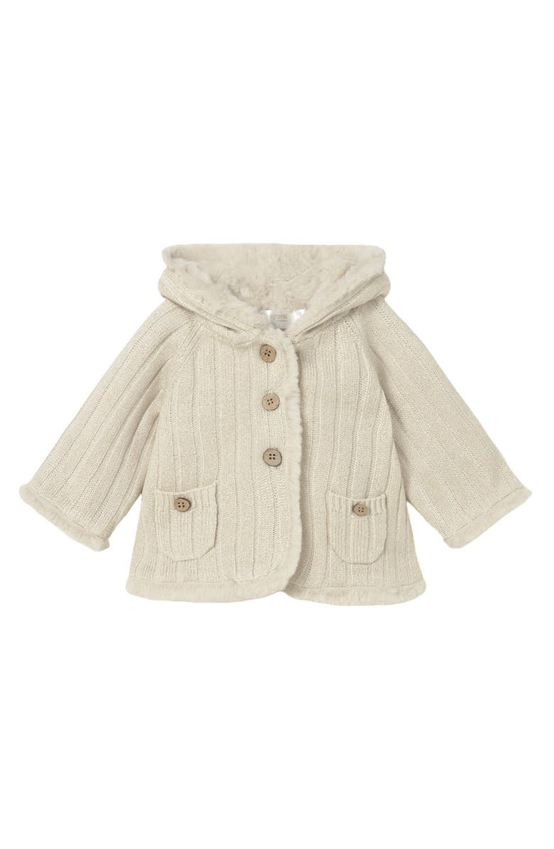 Mayoral Knit Jacket with Faux Fur, Main, color, Beige
