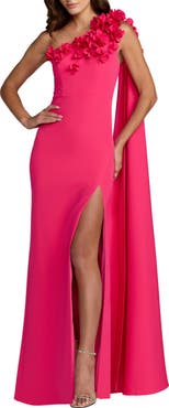 Mac Duggal Crepe One Shoulder Column Gown With Flowers