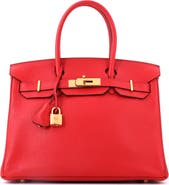 Pre-Owned Hermes Birkin Handbag Red Clemence with Gold Hardware 30
