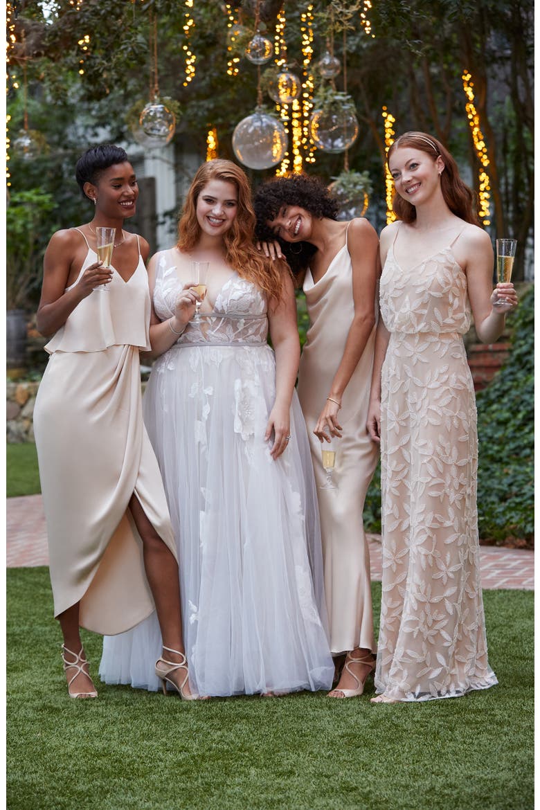 Galatea Embroidered V-Neck Tulle Wedding Dress, Alternate, color, IVORY