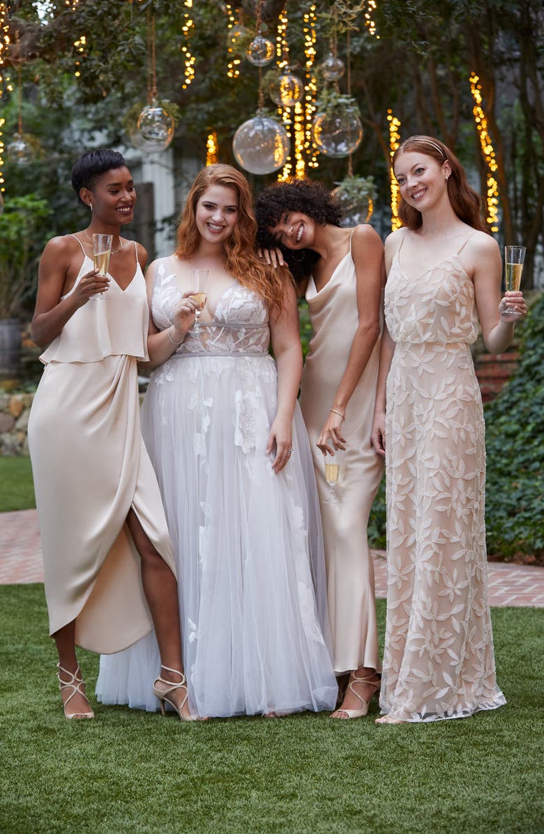 Willowby Galatea Embroidered V-Neck Tulle Wedding Dress, Alternate, color,