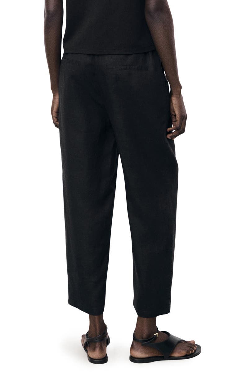 MANGO Linen Drawstring Pants, Alternate, color, Black