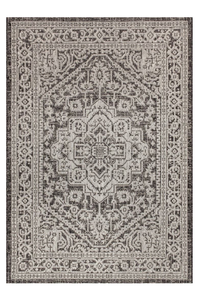 JONATHAN Y Sinjuri Medallion Textured Weave Indoor/Outdoor Area Rug, Main, color, Gray/Black