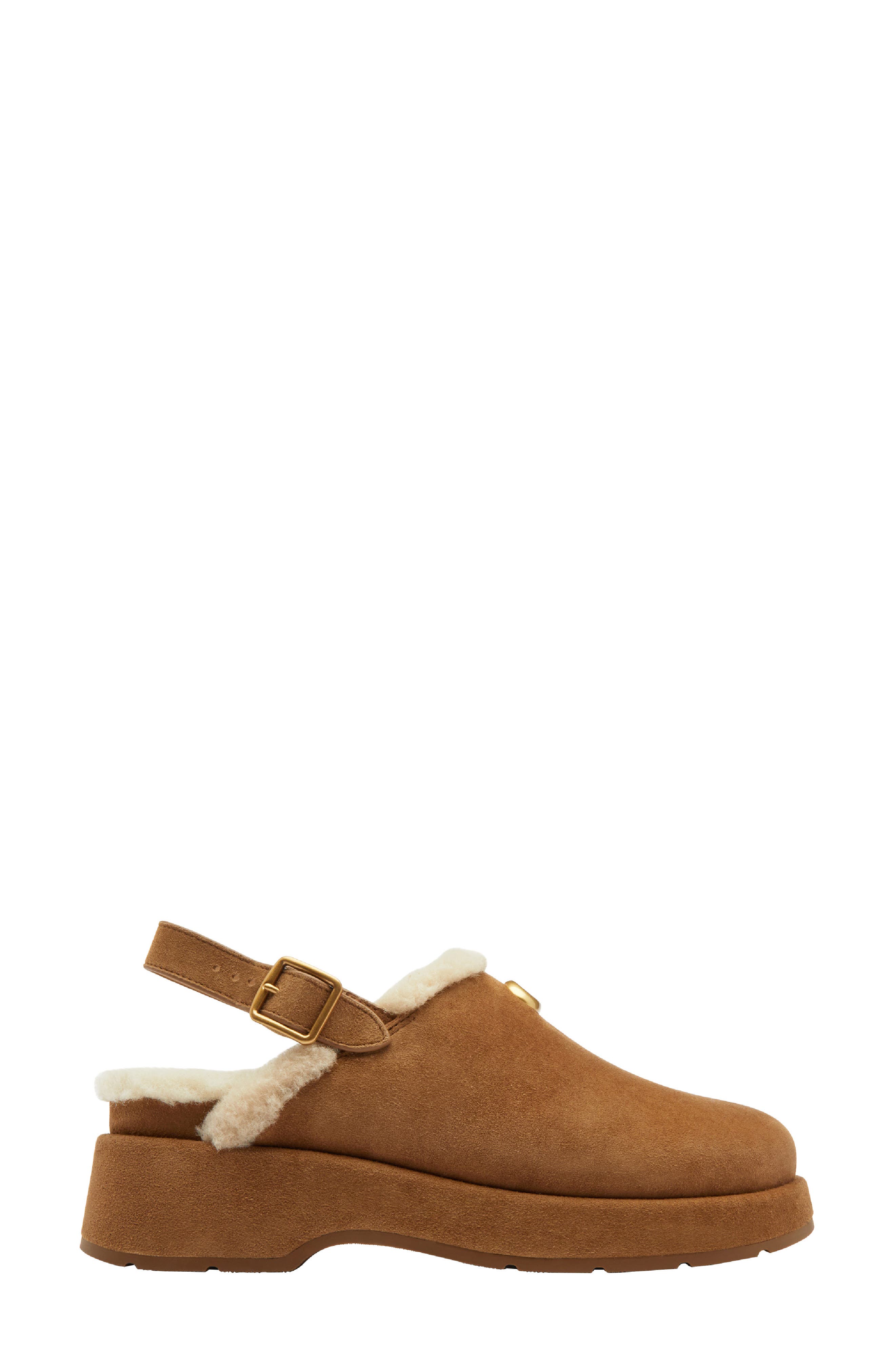 COACH Sculpted C Genuine Shearling Lined Slingback Platform Clog, Alternate, color, Coconut/ Natural