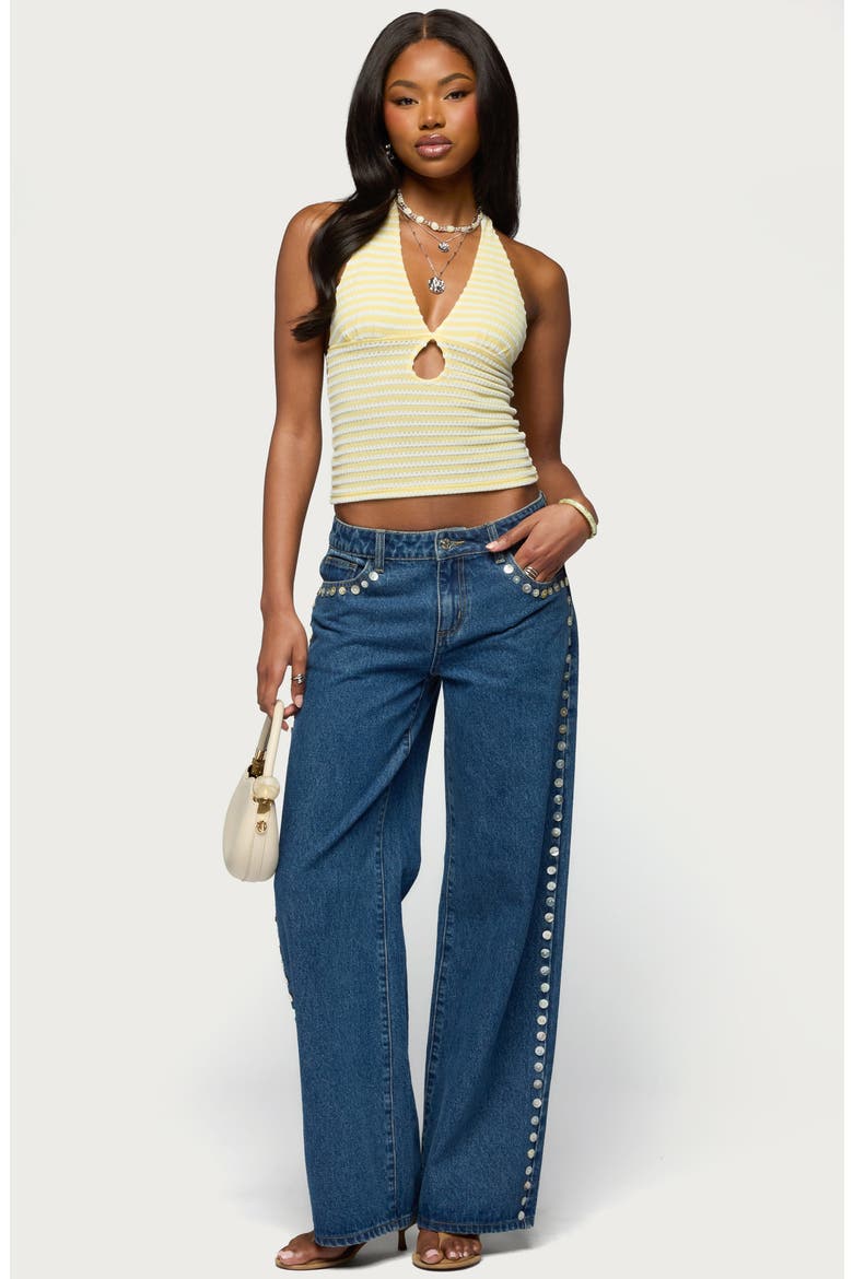 Maylah Stripe Knit Keyhole Halter Top, Alternate, color, YELLOW